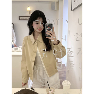 Lace Stitching Lapel Long Sleeve Jacket Coat Women's 2024 Autumn New Short Design Sense Baseball Suit Tops