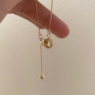 Light luxury niche exquisite double-ring necklace 2024 new female ins style simple design sense clavicle chain accessories