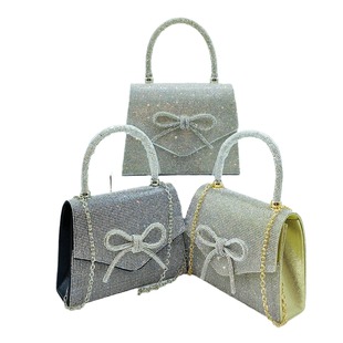 2025 cross-border manufacturers high-end diamond dinner bag Europe and the United States full diamond bow handbag shiny bridal bag