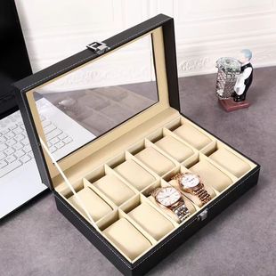 Cross-border leather skylight watch box 2-bit 3-bit 6-bit 10-bit 12-bit watch storage watch display box in stock wholesale