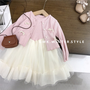 Girls' dress Spring New Style Western Style Baby Princess Dress One Year Old Dress Children's Mesh Dress suit Spring and Autumn