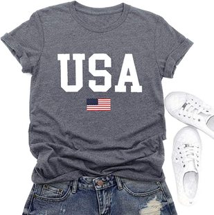 Independence Day T-shirt women's European size spot 2023 American flag printing short sleeve foreign trade supply wholesale T-shirt