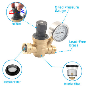 Cross-border source RV RV water pressure regulator lead-free brass threaded adjustable meter pressure reducing valve RV accessories