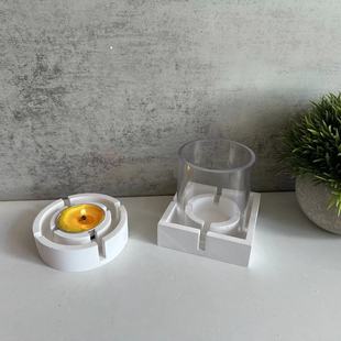 Round Square Tea Lamp Base Silicone Mold Acrylic Lampshade Material Candle Holder Bracket Gypsum Cement Mold