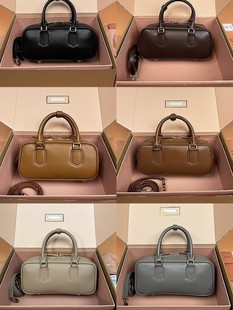Miaojia M Bowling Bag Genuine Leather Sheepskin Pleated Handbag Shoulder Bag Crossbody Official Document Tote Bag Seamless Hair