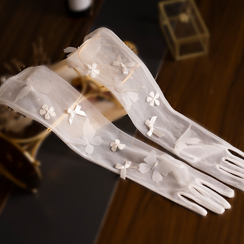 Original Bridal Wedding Gloves Mesh New Flower Pearl Luxury Beautiful Wedding Dress Photo Props Princess