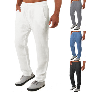 2023 Amazon wish AliExpress European and American Summer Men's Hip Hop Breathable Cotton Linen Loose Casual Pants