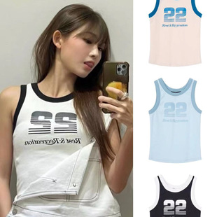Korean Style Niche reatandrecreation Color-block Letter RR I-shape Vest Korean Style Instagram Style Sling Top for Women