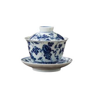 Jingdezhen Blue and Flower Ceramic Sancai Cover Bowl Wrapping Zhilian Kung Fu Tea Set Tea Maker Retro Tea Bowl Antique Glaze