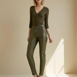 2024 autumn and winter new leather pants women's outer wear high waist zipper leggings European and American style thin velvet padded boots pants pu trousers