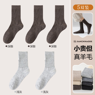 5 pairs of women's wool socks spring and autumn mid-tube sweat-absorbent deodorant antibacterial cotton socks all-match piled socks simple solid color women's socks