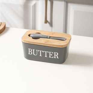 Rectangular ceramic butter box sealed cans butter box with knife Western-style household cheese box cross-border Amazon