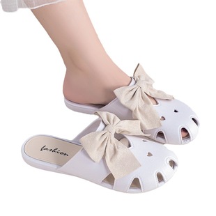 2023 new Korean bow flat breathable toe shoes non-slip durable beach shoes wholesale