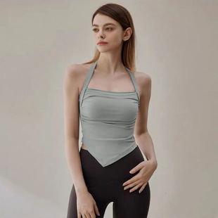 Women's New Style Square Neck Hanging Halter Irregular Hem Shockproof Fitness Running Sports Top with Chest Mat Yoga Wear