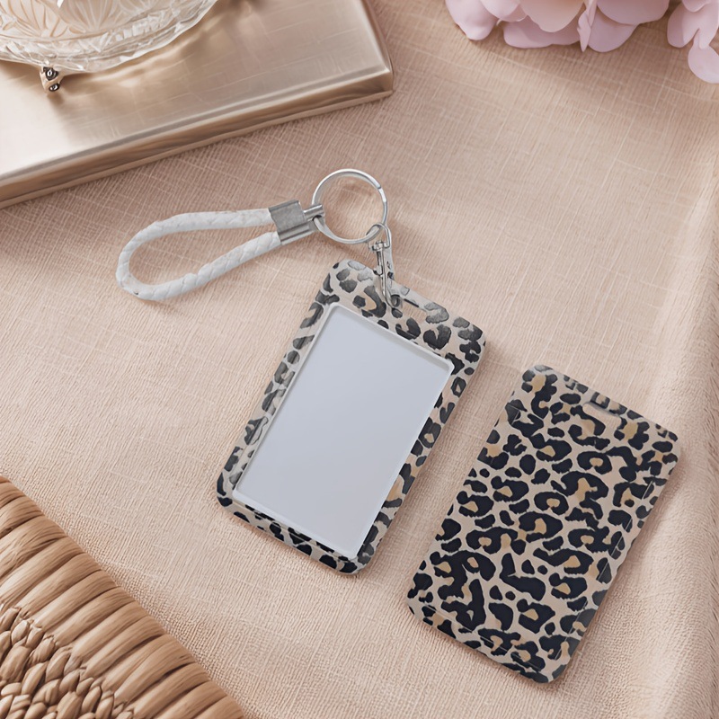 Student Ic Card Protector Work Bus Card Slide Id Card Durable Plastic Office Protection Leopard Print Card Cover