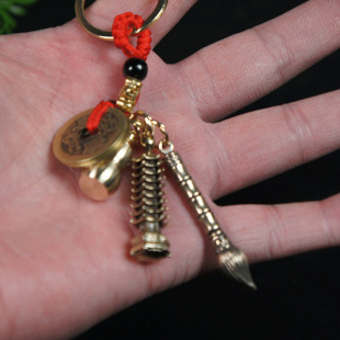 Special offer pure copper zodiac gourd champion pen 13 layers Wenchang tower five emperor money eight patron saint keychain pendant
