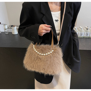 Crossbody Bag Furry Handbag Cross Border Fashion Pearl Bucket Bag Autumn and Winter Large Capacity Commuting Shoulder Bag South Korea