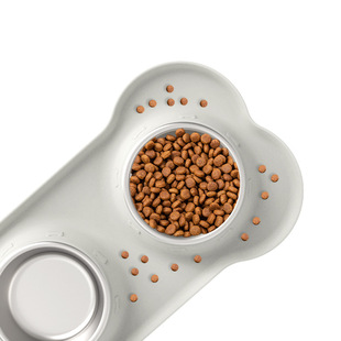 Amazon's New Silicone Pet Bowl Stainless Steel Three-in-one Feeder Anti-turning and Anti-spill Removable Dog Bowl Cat Bowl