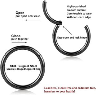 European and American Explosions 316L Stainless Steel Puncture Nose Ring Hinged Split Ring Interface Ring Closed Ring Seamless Nose Ring