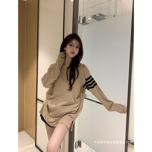 Lazy Style Loose Long-sleeved T-shirt Base Shirt Clothes Thin Women's Spring Sunscreen Striped Wear Long Blouse Top