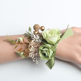 Wholesale Bride Bridesmaid Champagne Rose Corsage Wedding Wrist Corsage Graduation Prom Wrist Male Companion Bust Flower