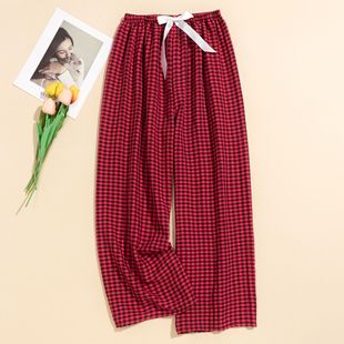 Cloud Cotton Pajama Pants Women's Summer New Style Plaid Home Pants Yarn-dyed Plaid Wide Leg Pants plus size Outer Wearing Pants