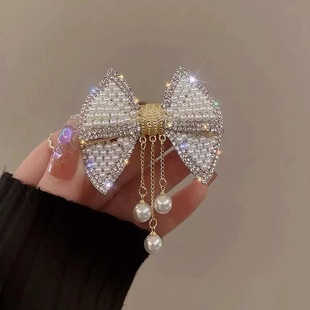 Korean Style Elegant Fashion Pearl Spring Clip Bow Girl's All-match Hair Accessories Simple Internet Celebrity Pan Head Top Clip Hairpin