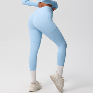 Cross-border New High Waist Hip Tight Yoga Pants Naked Quick-drying Pocket Pants Outdoor Running Fitness Trousers