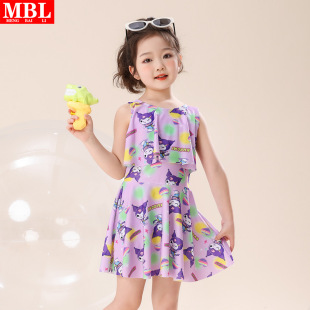Girls' Swimming Dress Cartoon Printed Floral Floral Children's Split Sleeveless Vest Skirt Children's Swimming Skirt Set