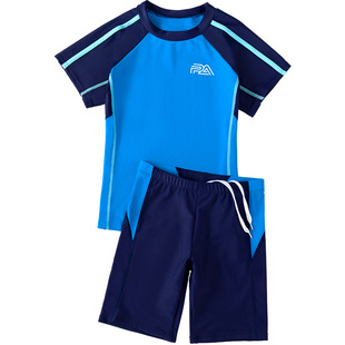 Children's swimsuit boys medium and large children's short sleeve split high elasticity quick-drying boys swimming trunks 2022 new swimming suit