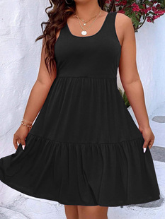 2025 Amazon Independent Station European and American Spring/Summer plus size Women's Leisure Commuting Solid Color Sleeveless Medium and Long dress
