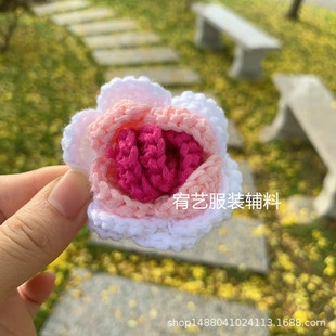 Gradient Thai rose hand-woven wool Flower sweater bag accessories hand hook flower 2062