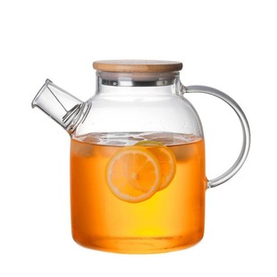 Cold Kettle Glass High Temperature Resistant Household New Chinese Style Boiling Teapot Large Capacity Bamboo Cover Flower Teapot High Color Value Cold Kettle