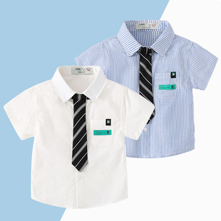 Boys' College-style Short-sleeved Shirt Summer Baby Styky British Children's Lapel Cotton Thin White Shirt