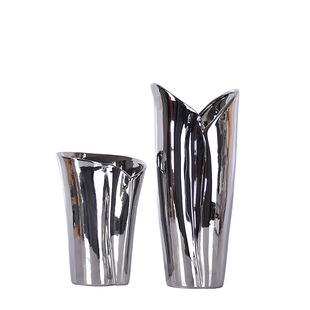 Creative Ceramic Modern Light Luxury Silver Plated Ceramic Vase Ornaments New Chinese Style Living Room Home Decoration Cabinet Ornaments
