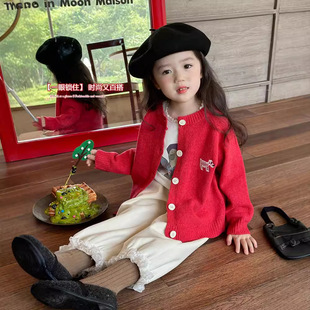 Korean Ins Children's Clothing Girls' Sweaters with Relaxed Feel 2024 Autum Style Knitted Cardigan for Children and Middle-Aged Children Export Wholesale