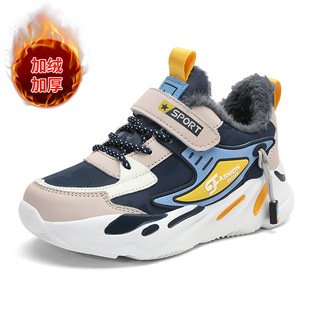 Children's cotton shoes 2025 winter warm waterproof lightweight cross-border boys Velcro outdoor sports running shoes
