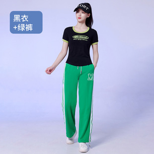 Spring and Summer New Square Dance Clothes Sports suit Ghost Step Dance Cotton Casual Wear Embroidered Letter Clothes Adult Women 2E18