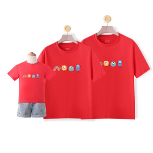 Cartoon Cartoon T-shirt Parent-child outfit for a family of three or four High-end cotton short-sleeved baby jumpsuit