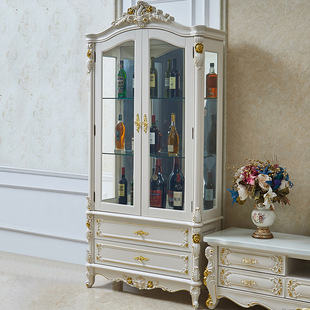 European-style solid wood wine cabinet living room wall home single double door dining room white glass storage Display Cabinet TV side cabinet