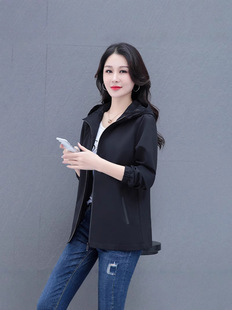 2025 Spring and Autumn Women's Jacket Loose New Casual Korean-style plus size Hooded Solid Color Glow Top
