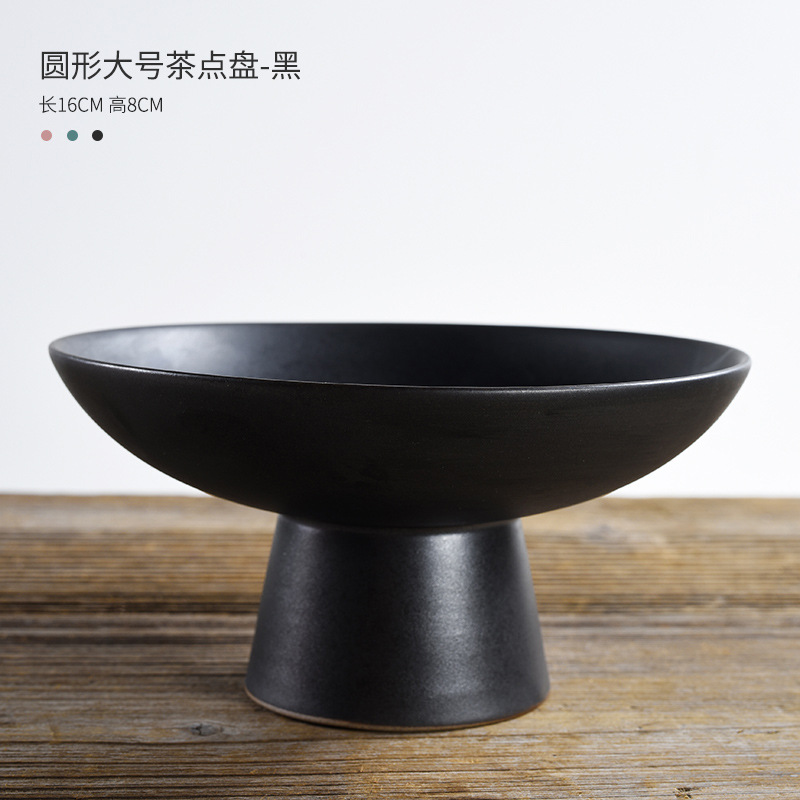 Light Luxury Coffee Table Blue and White Ceramic High-foot Serving Plate, Internet Celebrity Fruit Plate for Living Room Home, Dim Sum and Snack Serving Dish