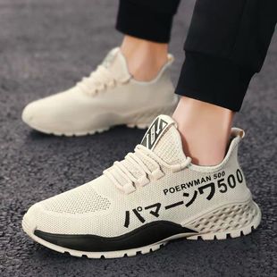 2023 New Summer Men's Shoes Korean Style Trendy All-match Running Sneakers Men's Flying Woven Breathable Mesh Casual Shoes