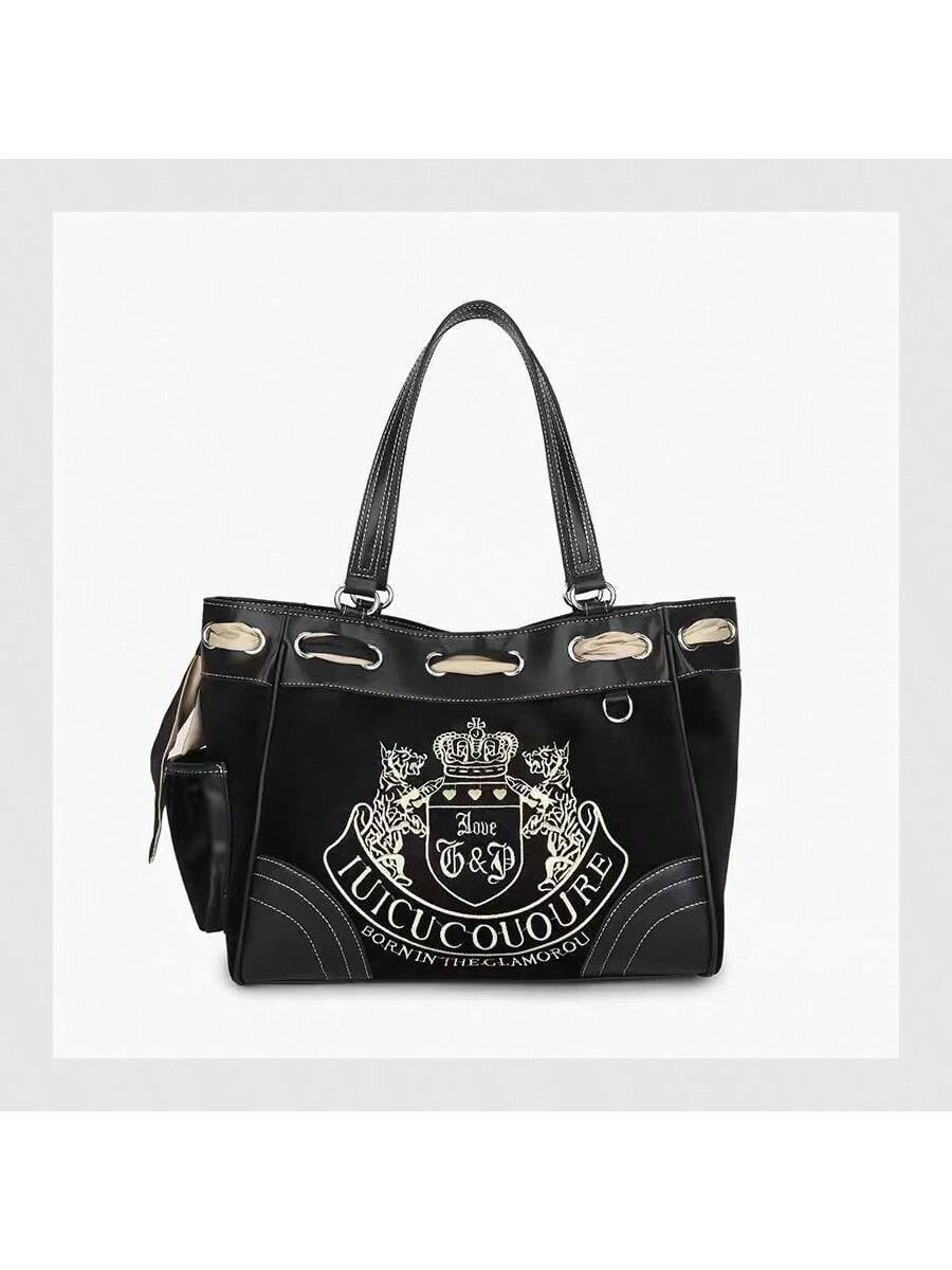 Cross-border women's handbags, Instagram influencer retro chic embroidered color-blocked tote/shoulder bag