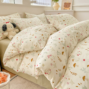 100 Cotton Four-piece Set ins Style Fresh Cotton Bed Sheet Quilt Cover Student Dormitory Three-piece Bedding