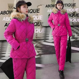 Foreign trade Winter new cotton-padded jacket suit women's Korean-style outdoor skiing down cotton-padded jacket thickened warm one-piece two-piece suit