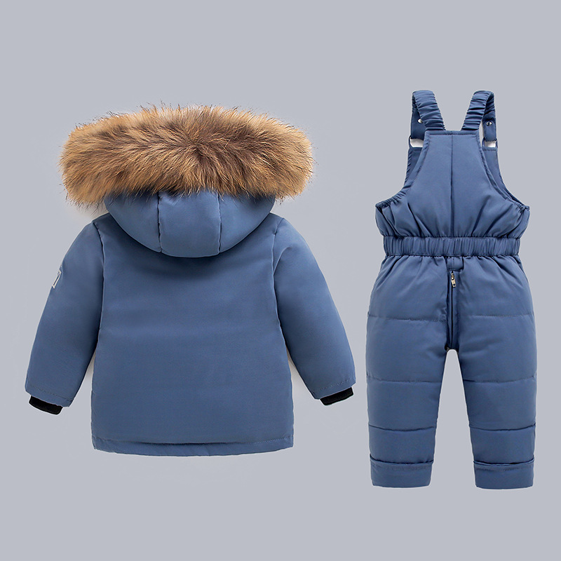 Outdoor Winter Clothing European and American Ski Clothing Children's Feather Velvet Silk Clothing Warm Suit Thickened Two-Piece Set Foreign Trade Wholesale