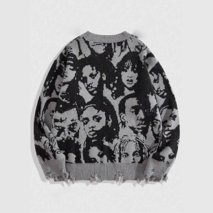 Y2K American-style portrait letter print high street trend lazy loose men's and women's couple knitted sweater