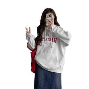 European direct selling cotton composite hooded sweater women's autumn and winter loose all-match slimming letter printed casual upper clothes
