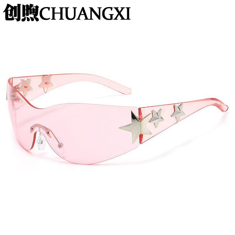 European and American Fashionable Frameless One-Piece Cycling Sunglasses, Personalized Five-Pointed Star Sunglasses, Outdoor Large Frame Anti-Uv Glasses